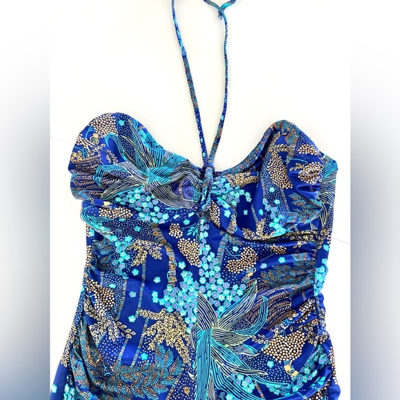 Vintage‎ 70s DeWeese Design Halter Tie Blue Tropical Swimsuit - Picture 5 of 12